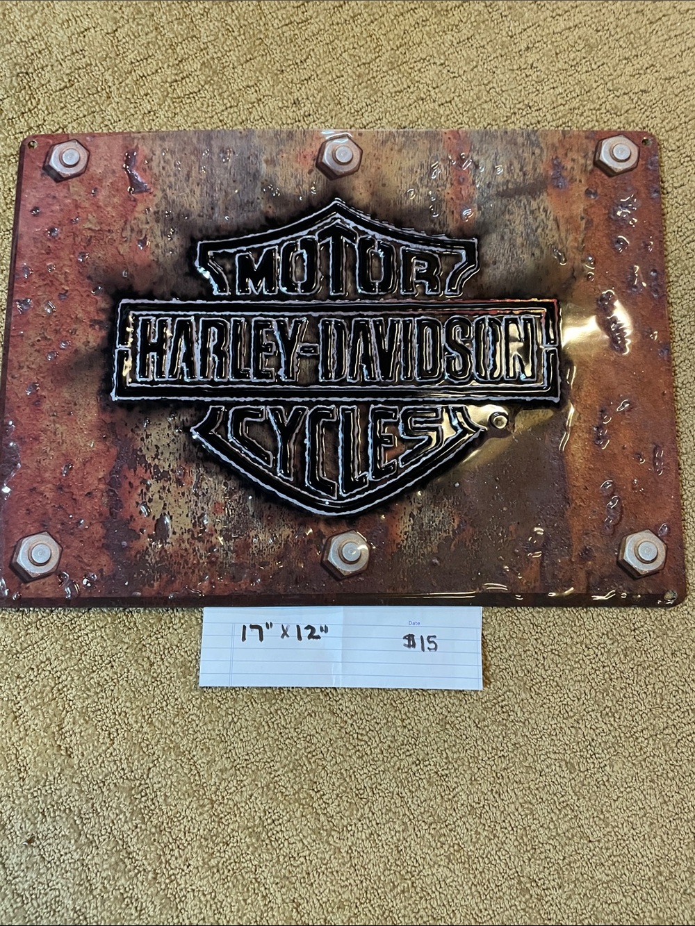 Harley-Davidson Metal Shield Wall Sign - Brown Black Gold